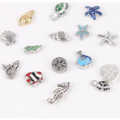 100pcs New Arrive Ocean Charms Shell Starfish Fish Turtle Conch Mermaid Floating Charms For Glass Locket