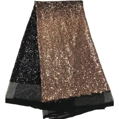 16colors (5yards/pc) Fashion gradient black champagne sequins net lace shining African French lace fabric for party dress FJY105
