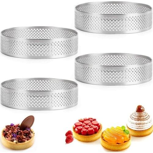 2/5/10pcs Circular Tart Ring French Dessert Stainless Steel Perforation Fruit Pie Quiche Cake Mousse Mold Kitchen Baking Mould