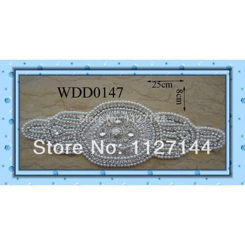 30pcs) Wholesale hand beaded sewing bridal rhinestone pearl applique for dress DIY iron on WDD0147