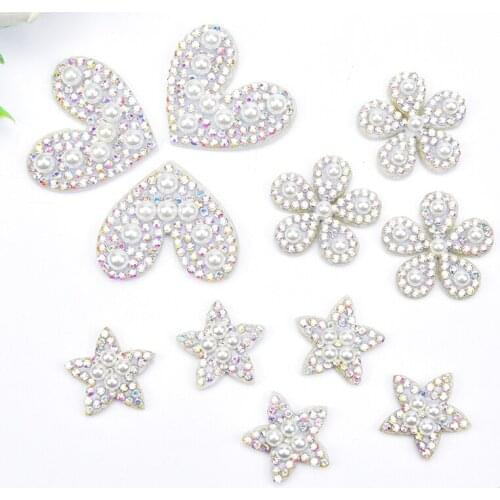 50 Pieces Mix Styles Felt Rhinestone Crystal AB Heart Flower Star Motif Clothes Shoes Hair Clip DIY Applique Patches Accessory