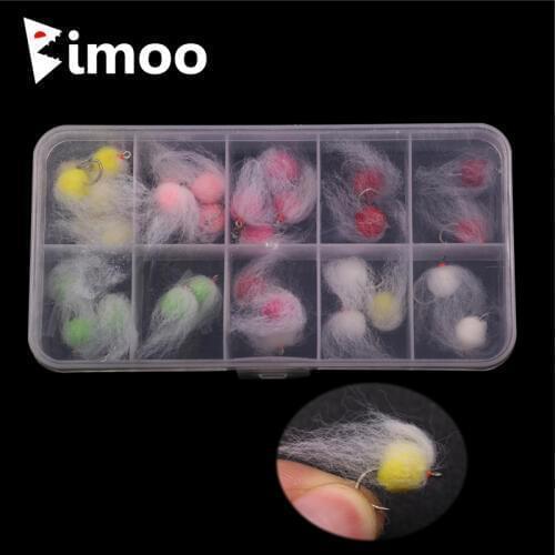 Bimoo 36pcs/box Mix Color Milking Egg Fly Combo Set Trout Fly Fishing Nude Egg Flies Glow Bug Size 12