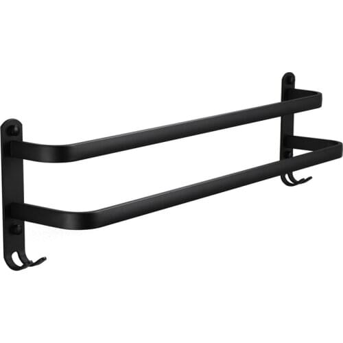 Black Space Aluminum Towel Rack Toilet Hanging Pole Hanging Towel Rack Three Layer Hanging Pole Without Punching