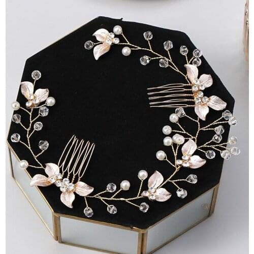 Flower Bride Wedding Hair Comb Leaf Crystal Hair Jewelry Headpieces Pearl Side Combs Bridal Decorative Hair Accessories BH