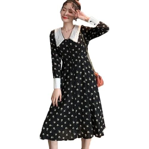 Long Floral Chiffon Black Oversized Plus Large Size Sukienka Vintage Party WomenS Dress For Clothes 2020 Spring Autumn A6453