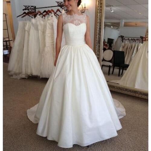 E JUE SHUNG Elegant Wedding Dresses Sheer Neck Sleeveless Floor Length Zipper Back White Ivory Bridal Gowns Vestidos De Novia