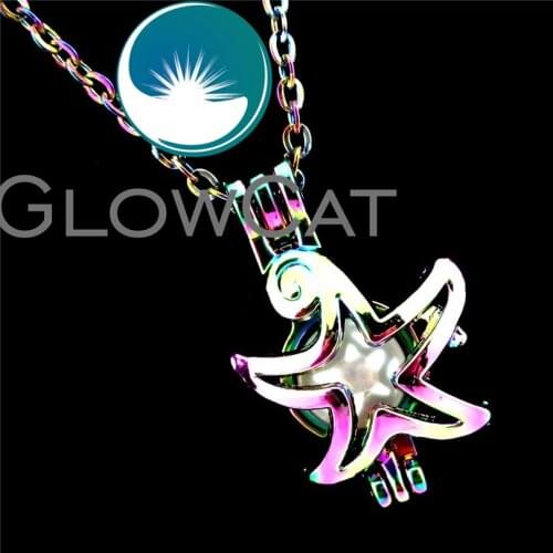 GLOWCAT R-C58 Multicolor Sea Starfish Beads Cage Pendant Perfume Diffuser Pearl Cage Locket Necklace Kids Girl Gift