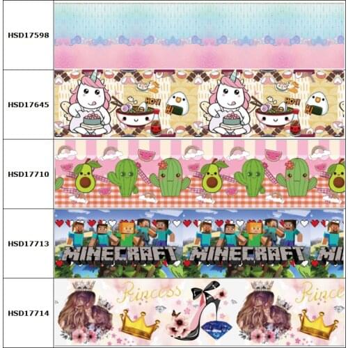 HSDCraft Hot 25MM 10 Yards Unicorn Hot Game Avocado Cartoon Printed Grosgrain Ribbon DIY Handmade Hair Accessories Material
