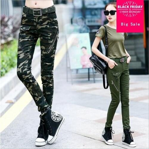 Camouflage print pencil pants 2018 spring new elastic waist Military style casual trousers plus size skinny Full pants L107