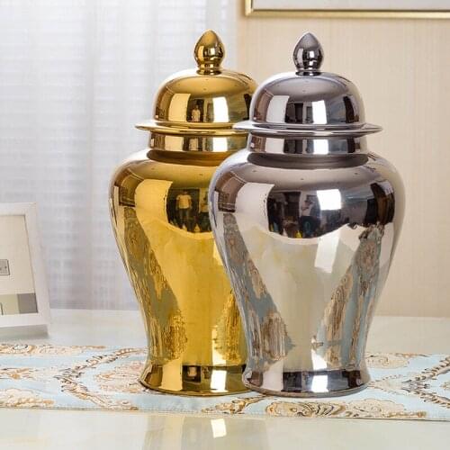 Jingdezhen Ceramic Jar Silver and Gold Color Office Porcelain Vase with Lid for Home decoration Kitchen Honey Storage Bottles