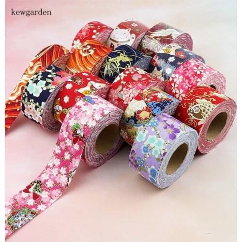 Kewgarden 1-1/2" 1-1/4" 30mm 40mm Printed Flower Fabric Cloth Handmade Tape Satin Ribbon DIY Bowknot Accessories 10 Yards