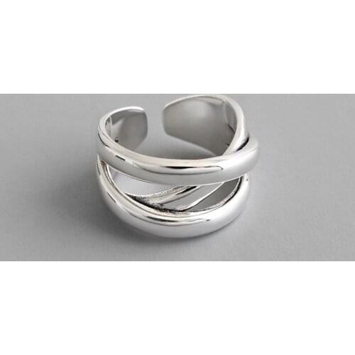 1pc Authentic S925 Sterling Silver FINE Jewelry Multi-layered Winding Lines Wide Long Band ring TLJ751