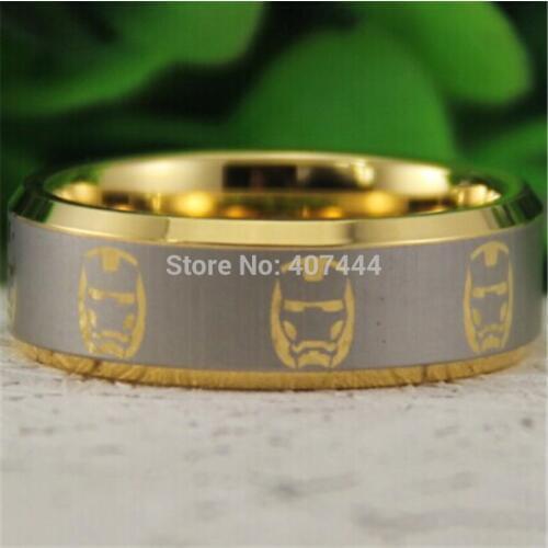 YGK Tungsten Ring YGK JEWELRY Hot Sales 8MM Shiny Gold Color Bevel Iron Man New Mens Comfort Tungsten Wedding Ring
