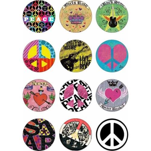 10mm 12mm 14mm 16mm 20mm 25mm 382 12pcs/lot Peace Mix Round Glass Cabochons Jewelry Findings 18mm Snap Button Charm Bracelet