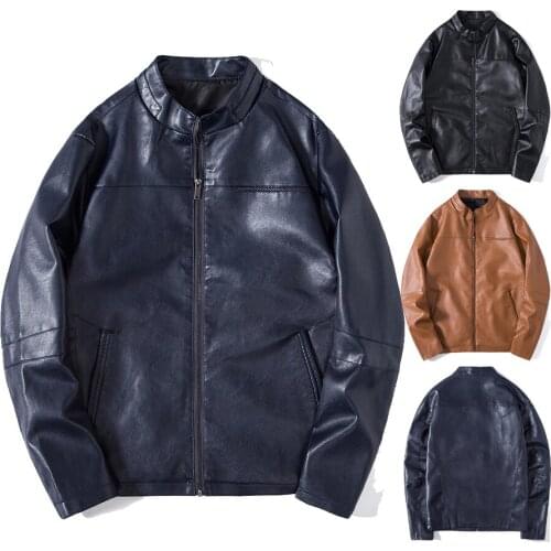 2021 Hot Spring Autumn Mens Outerwear Baseball Collar Motorcycle Leather Zipper Casual Jacket Male Solid Motor Racing Bike Coats