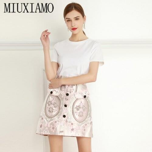 MIUXIMAO Summer Women Skirt 2021High Waist Stitching Jacquard Flower Skirts Women Sweet Girls Dance Mini Skirt vestido