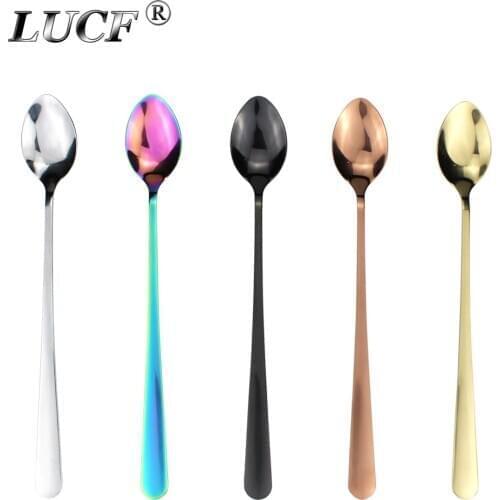 LUCF Fashion Stainless Steel Long Tang Scoop for Ice Cream Hot Sale Metal Dessert Coffee Spoons Barware Drinks Cocktail Stirring