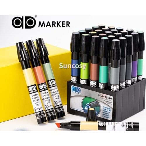 USA AD Promarker, The Original Chartpak AD Markers, Tri-Nib, 25 Assorted Landscape Colors in Tabletop Cube 1 Each art markers