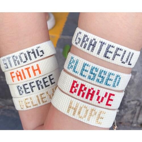 Pretty Bead New Arrival Handmade Miyuki Say Word GRATEFUL BLESSED HOPE BRAVE Bracelet,Diy Hand Weaving Beads Bracelet