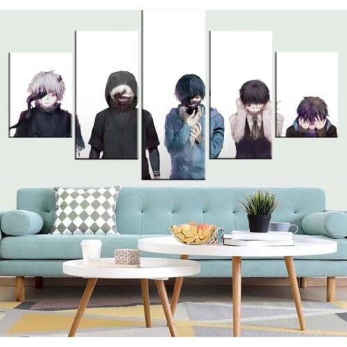 Modular Canvas Painting Wall Picture 5 Panel Anime Tokyo Ghoul Character Poster For Bedroom Living Room Wall Art Decor Framework