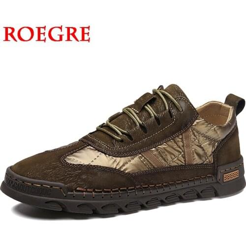 Mens Leather Shoes High Quality Leather Shoes Men Hand Stitching Non-slip Casual Breathable Outdoor Sneaker Flat Driving Shoes