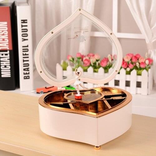 Heart Shape Dancing Ballerina Music Box Wood Mechanical Jewelry Music Box Girl Carousel Hand Crank Music Box Lover Birthday Gift