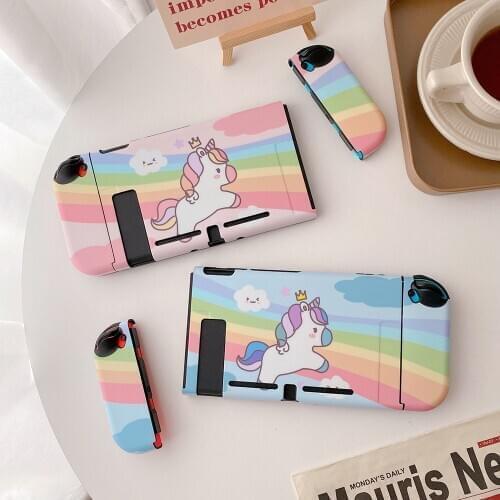 Cartoon Lovely Pink Rainbow Unicorn Handheld Game Console Gamepad Soft Protective Case For Nintendo Switch Cover