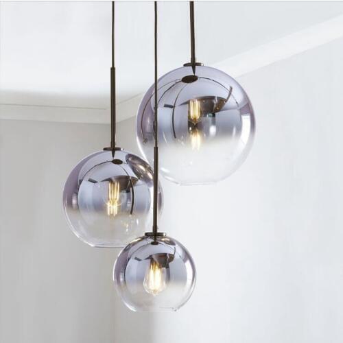Nordic LED Pendant Light Silver Gold Glass Pendant Lamp Ball Hanging Lamp Kitchen Fixtures Dining Living Room Shop Bar Luminaire