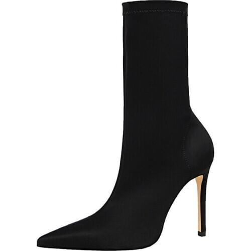 2020 New Mid-Calf Boots Women High Heel Boots Autumn Winter Shoes Women Boots Female Thin Heels Booties Stretch Fabric Sock Boot