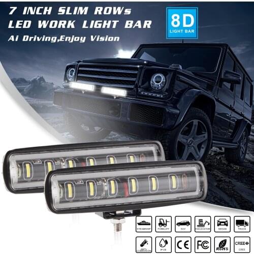 Single Row 7 inch convex lens LED Light Bar 8D White Spotlight for Car Tractor Boat OffRoad Off Road 4WD 4x4 Truck SUV ATV