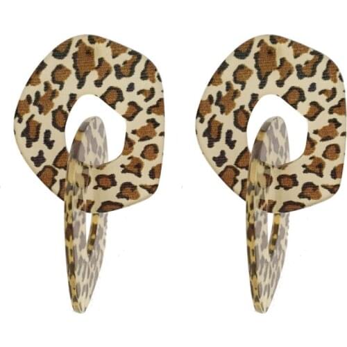 Sexy Jewelry Brown Leopard Spot Printed Acrylic Acete Plate Linked Drop Earrings For Women Girl Office Daily Party Jewelry
