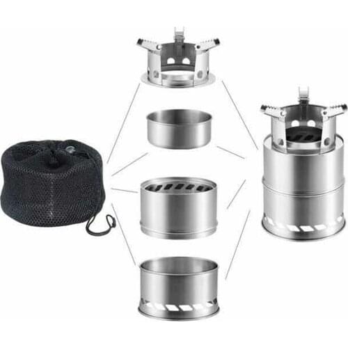 Portable Folding Outdoor Stove Fishing Camping Cooking Picnic BBQ Stainless Steel Firewood Burning Stove Cooker with Fire Blower