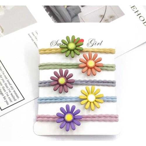 3Pcs Girls Cute Daisy Flower Elastic Hair Bands Scrunchies Ponytail Holder Headbands for Kids Hair Accessories