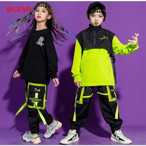 Spring Autumn 2Pcs / 3Pcs Set Childrens hip-hop costume Boys and Girls Performance clothing suits Childrens catwalk overalls