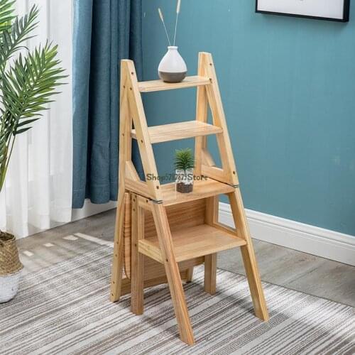 Solid Wood Folding Ladder Household Folding Stair Chair All Solid Wood Ladder Chair Dual Purpose Step Stool Step Stool Wooden La