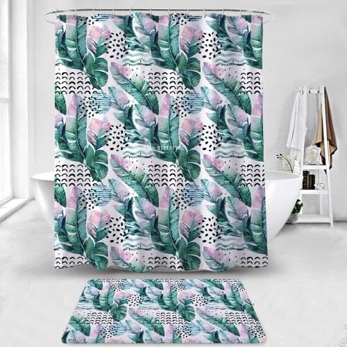 Modern Nordic Style Floral Pattern Shower Curtain 3D Printing Decorative Bathroom Waterproof Shower Curtain Household Articles