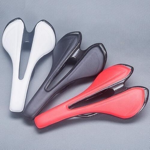 Super light Weight 125g Bicycle Saddle Carbon Fiber + TOUPE Leather Cushion Cycling Parts Red/Black/White