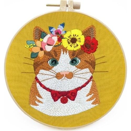 DIY Cat Embroidery Starter Kit for Beginners, Modern Embroidery Kits, Contains all Embroidery Tools, English Description (B)