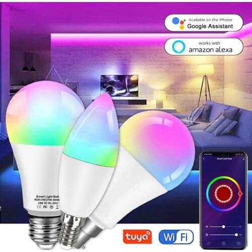 Tuya Smart Wifi Lamp E27 18W 12W 15W 10W B22 E14 5W 7W 9W Lampara Inteligente Alexa Wifi Bulb for Home Room Lighting 220V 110V