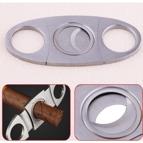 High Quality Silver Stainless Steel Pocket Double Blades Cigar Cutter Knife Scissors Shears Tool