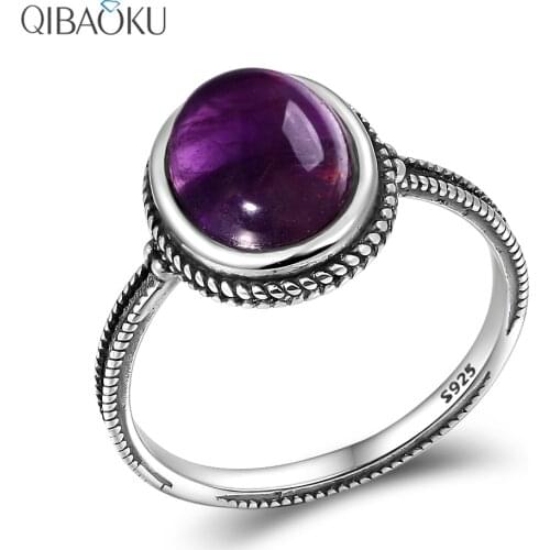 Vintage Style 8x10 Simple Oval Natural Amethyst Ring 925 Silver Fine Jewelry Party Wedding Party Gift Wholesale Dropshipping