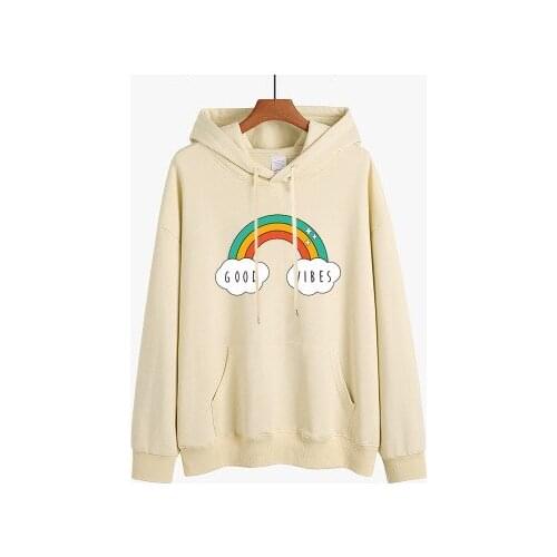 Ashion Female Long Sleeve Hoodie Pullover Sweatshirts Korean Rainbow Print Womens Sweatshirt Tops Autumn Winter Ladies Clothes