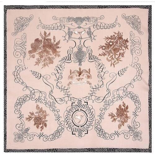 POBING 100% Silk Scarf Woman Spain Fashion Print Square Scarves Luxury Bandanas Small Hijab Foulards Lady Tie Headband 53x53CM