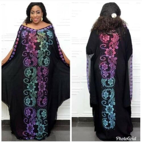 HOUSEOFSD African Long Maxi Dress Womens Elegant Ladies Diamond Gown Muslim Abaya Kaftan Bat Sleeve O-Neck Robes With Inner