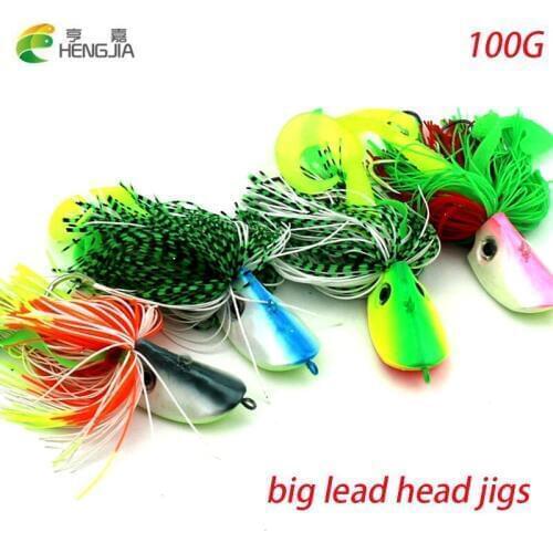 HENGJIA 100G big metal lead head jig buzzbait fishing lure soft fishing bait octopus squid jig wobble pike pesca fishing tackle