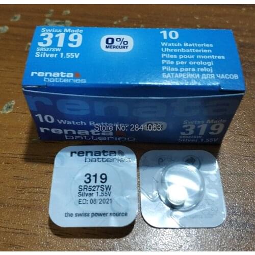 10Xrenata Silver Oxide Watch Battery 319 SR527SW 527 1.55V 100% original brand renata 319 renata527 battery