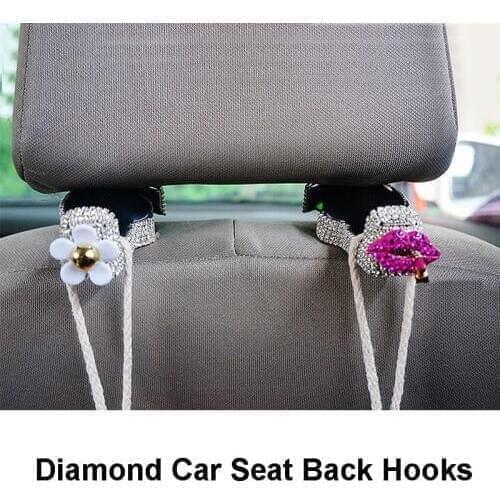 2pcs Diamond Crystal Car Seat Back Hook Bags Hanger Holder Organizer Automobiles Headrest Mount Storage Hooks Clips Universal