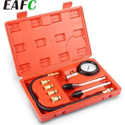 3/8pcs Car Auto Pressure Gauge Tester Kits Set Auto Petrol Engine Compression Leakage Diagnostic Compressometer Tools With Case
