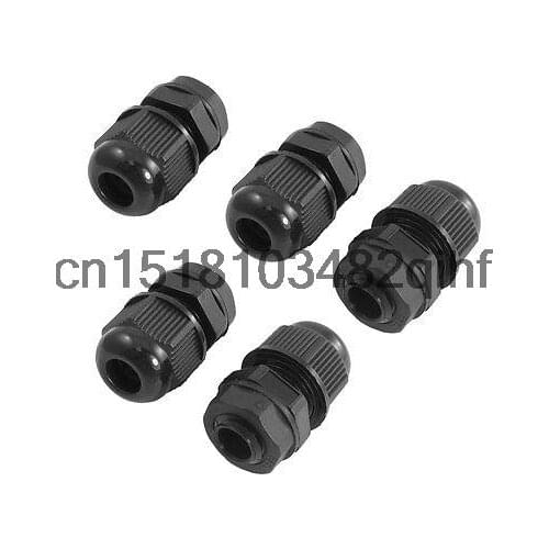 5 Pcs Black Plastic Waterproof M12 x 1.5 3.0-6.5mm Diameter Cable Gland