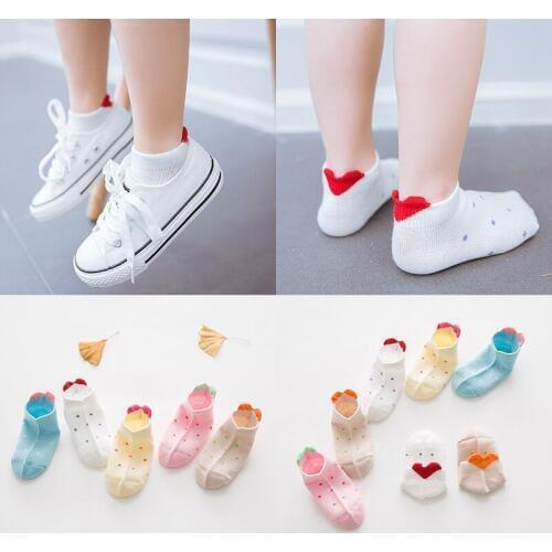 The New 5PCS Thin childrens socks 3D love design Boy girl Summer foot cover Cotton sweet style Shoe accessories Wholesale sales
